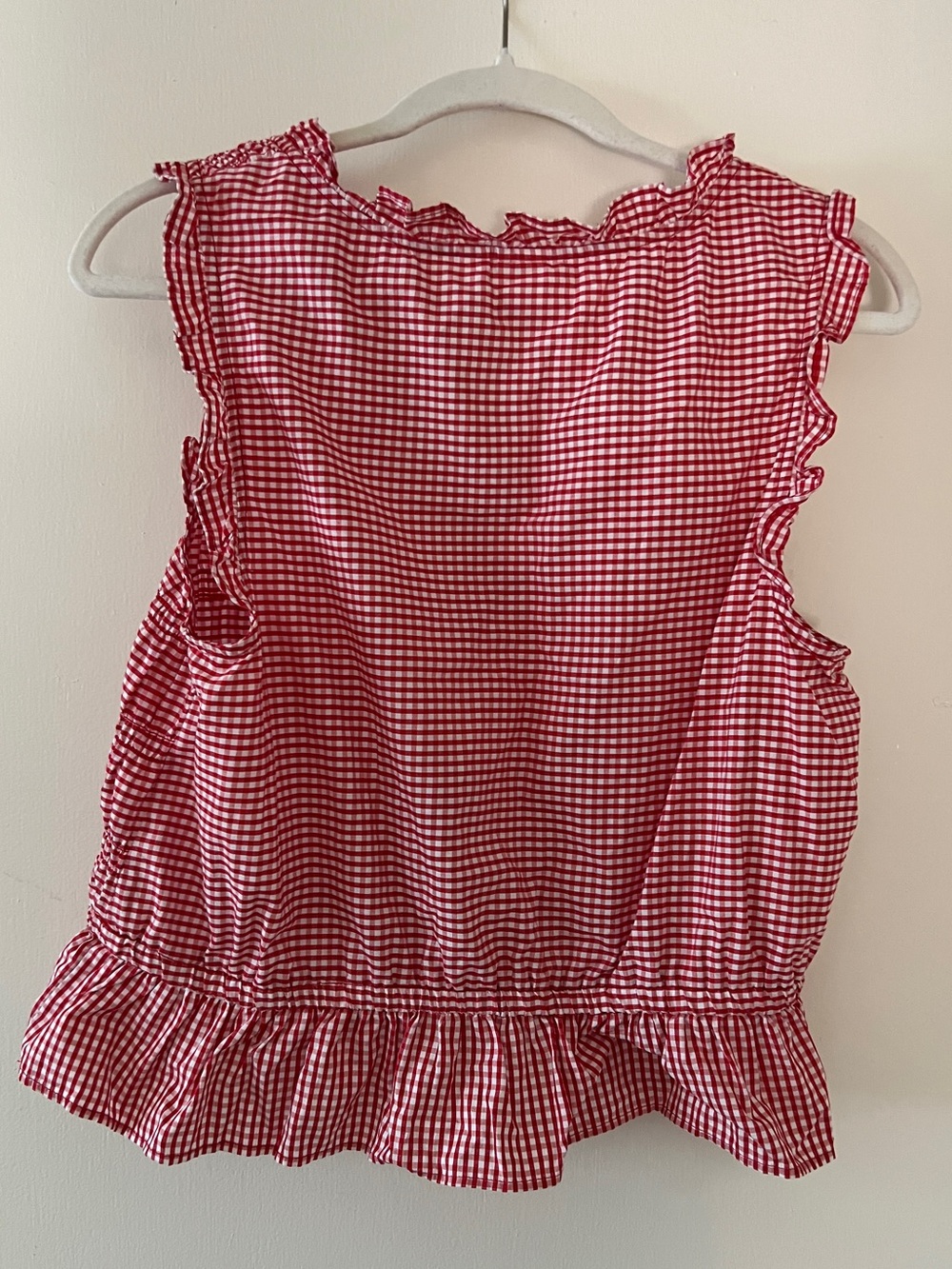 Gap Red Gingham Sleeveless Ruffle Tie-Front Top - Picture 3 of 3